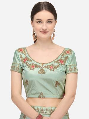 Light-green embroidered silk semi stitched lehenga 3