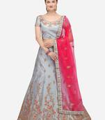 Grey embroidered silk semi stitched lehenga