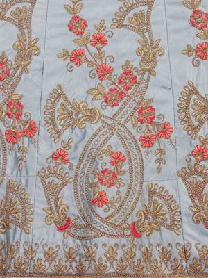 Grey embroidered silk semi stitched lehenga 4