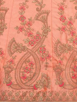 Peach embroidered silk semi stitched lehenga 4