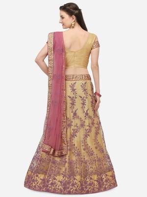 Beige embroidered net semi stitched lehenga 2