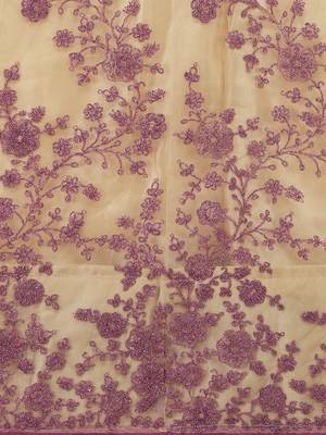 Beige embroidered net semi stitched lehenga 4