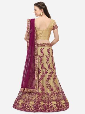 Beige embroidered net semi stitched lehenga 2