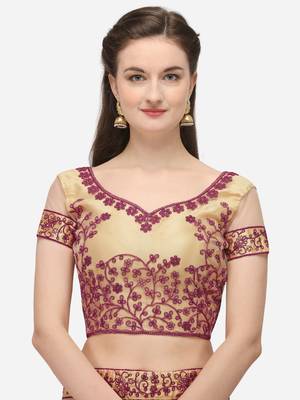 Beige embroidered net semi stitched lehenga 3