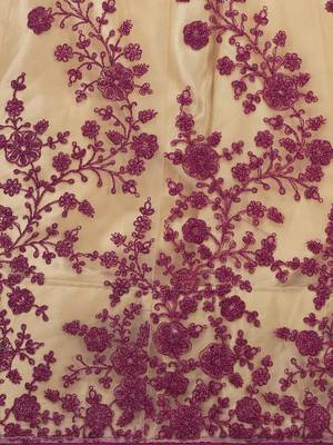 Beige embroidered net semi stitched lehenga 4