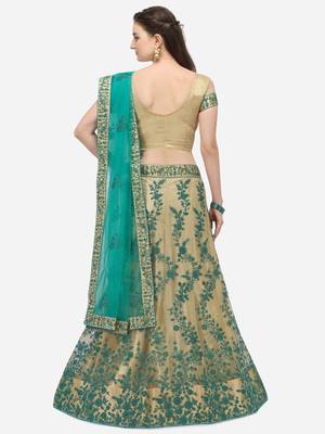 Beige embroidered net semi stitched lehenga 2