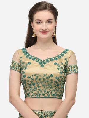 Beige embroidered net semi stitched lehenga 3