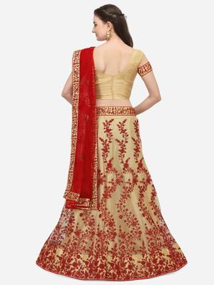 Beige embroidered net semi stitched lehenga 2