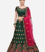 Green embroidered silk semi stitched lehenga