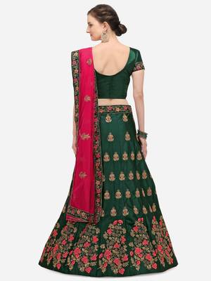 Green embroidered silk semi stitched lehenga 2