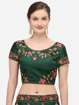 Green embroidered silk semi stitched lehenga 3