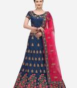 Blue embroidered silk semi stitched lehenga