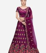 Purple embroidered silk semi stitched lehenga