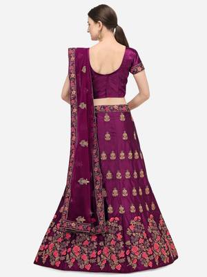 Purple embroidered silk semi stitched lehenga 2