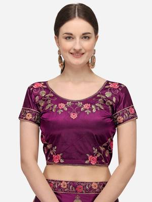 Purple embroidered silk semi stitched lehenga 3
