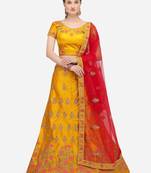 Yellow embroidered silk semi stitched lehenga