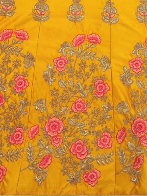 Yellow embroidered silk semi stitched lehenga 4