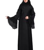 Womens nida black color flower 3D worked and black pearl work bell sleeve with dupatta (scarf)