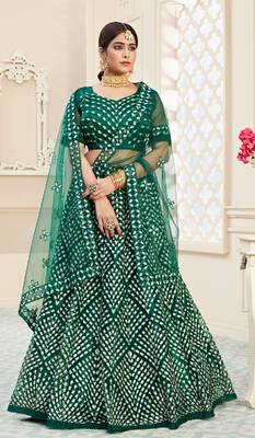 Green embroidered art silk semi stitched lehenga 1