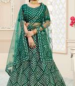 Green embroidered art silk semi stitched lehenga