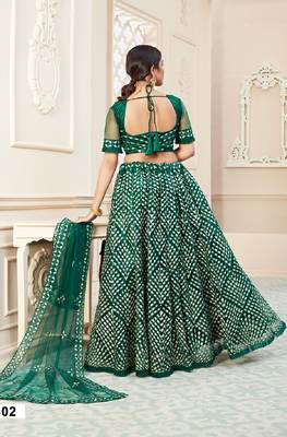 Green embroidered art silk semi stitched lehenga 4