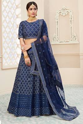 Blue embroidered art silk semi stitched lehenga 1