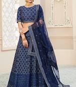 Blue embroidered art silk semi stitched lehenga