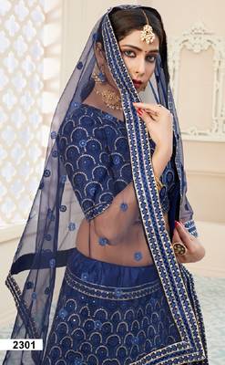 Blue embroidered art silk semi stitched lehenga 3
