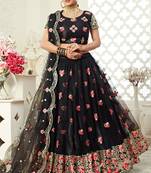 Black embroidered art silk semi stitched lehenga