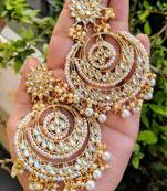 Designer kundan stone bridal dangler pearl stone studs earrings
