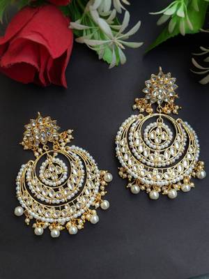  Designer kundan stone bridal dangler pearl stone earrings studs 1