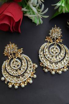  Designer kundan stone bridal dangler pearl stone earrings studs