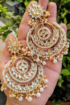  Designer kundan stone bridal dangler pearl stone earrings studs