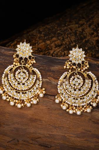  Designer kundan stone bridal dangler pearl stone earrings studs