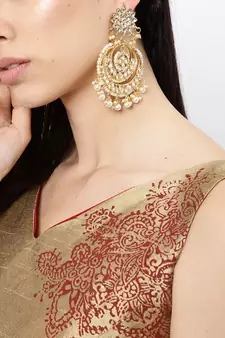  Designer kundan stone bridal dangler pearl stone earrings studs