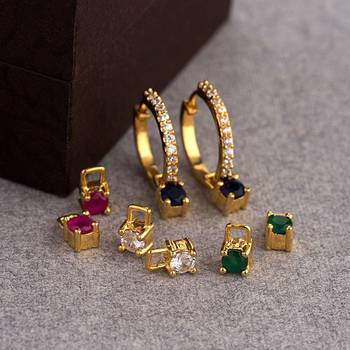 Designer 4 in 1 Multicolor Stone Studed danglers-drops Hoops 4