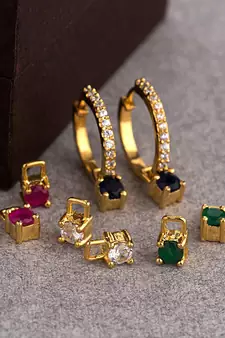 Designer 4 in 1 Multicolor Stone Studed danglers-drops Hoops