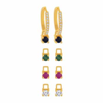 Designer 4 in 1 Multicolor Stone Studed danglers-drops Hoops 4