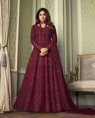 Red embroidered georgette salwar 1