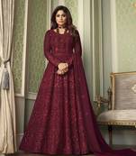 Red embroidered georgette salwar