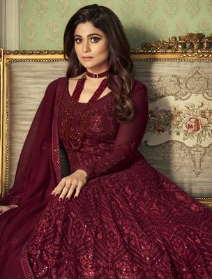 Red embroidered georgette salwar 2