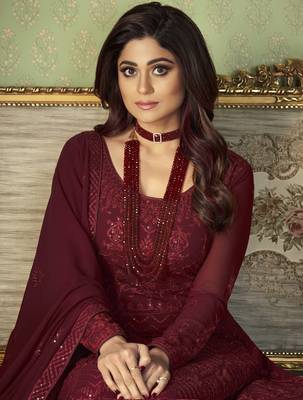 Red embroidered georgette salwar 3