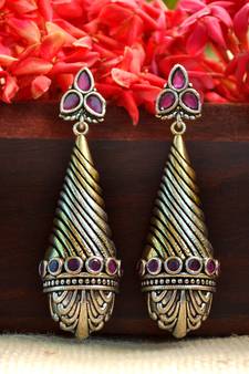 Pink onyx danglers-drops Dual Tone stud earring