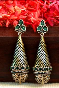 Green onyx danglers-drops Dual Tone stud earring