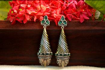 Green onyx danglers-drops Dual Tone stud earring 2