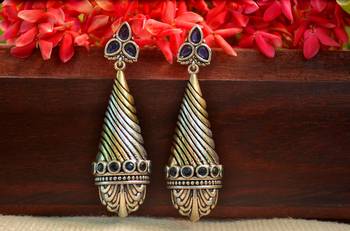 Blue onyx danglers-drops Dual Tone stud earring 2