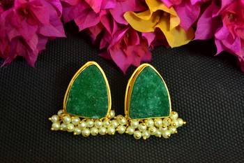 Green agate Druzzy stone danglers-drops studs earrings 1