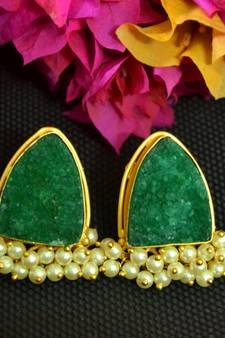 Green agate Druzzy stone danglers-drops studs earrings