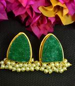 Green agate Druzzy stone danglers-drops studs earrings