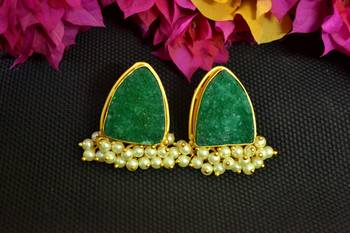 Green agate Druzzy stone danglers-drops studs earrings 2